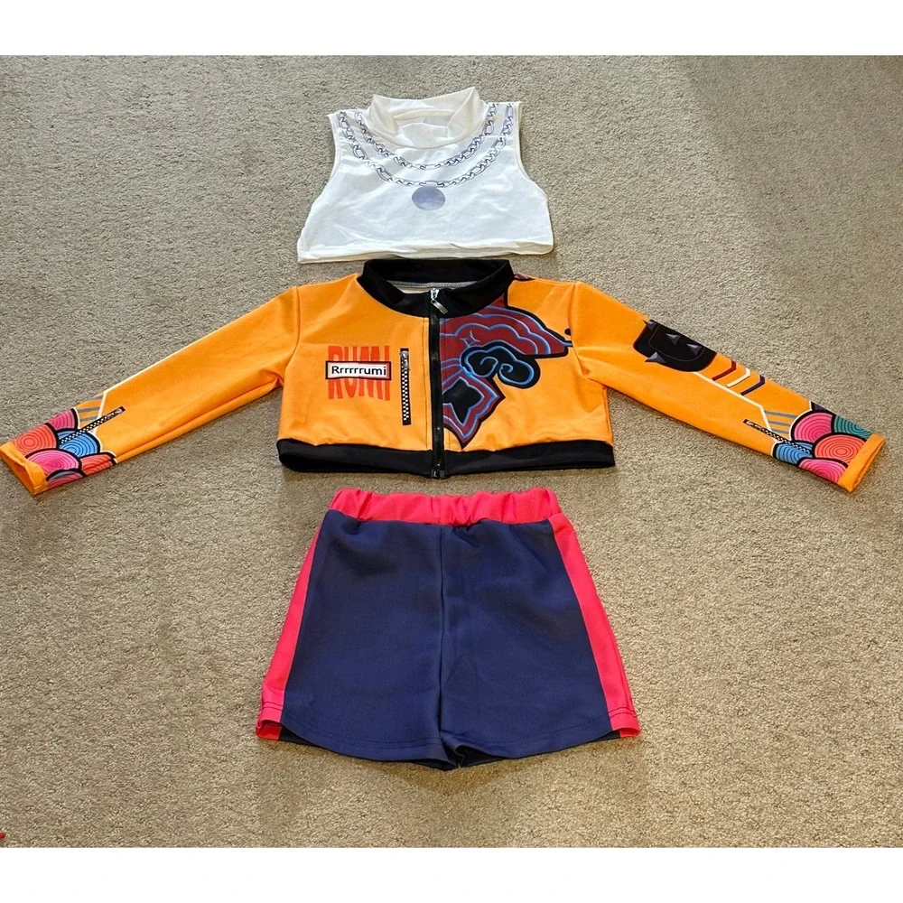 Runa Yomozuki Kakegurui Cosplay Costume 3 Piece Set Orange Jacket Top Shorts